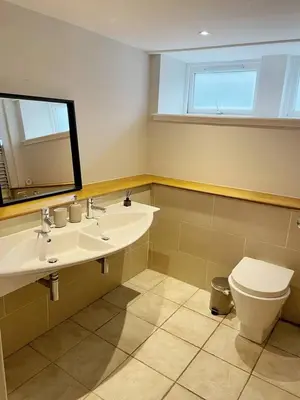 a bathroom with a sink and a toilet at SEC Hydro Duplex in Finnieston in Glasgow
