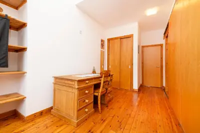 an office with a wooden desk in a room at Edinburgh New Town Deluxe Apartment with Terrace in Edinburgh