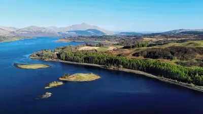 an aerial view of a river with islands in it at The Pods at 7 Black Crofts in Oban