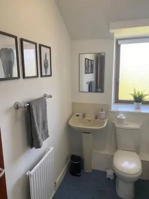 a bathroom with a toilet and a sink at Glen Cannich - Top Location, 2BR Accessible apt in Inverkeithing