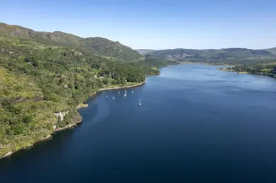 an aerial view of a river with boats in it at Dalnahua on 'The Secret Coast'