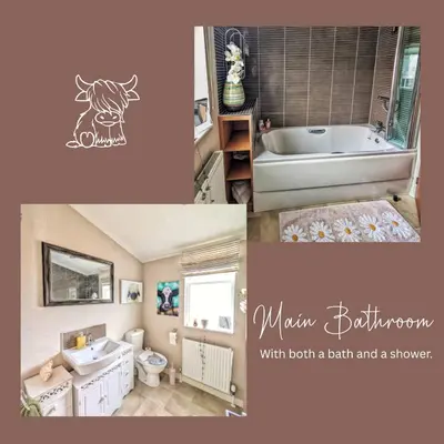 a bathroom with a bath tub and a shower at Lakeside Lodge Retreat, with Roof Deck - Golf & Spa, Gleneagles