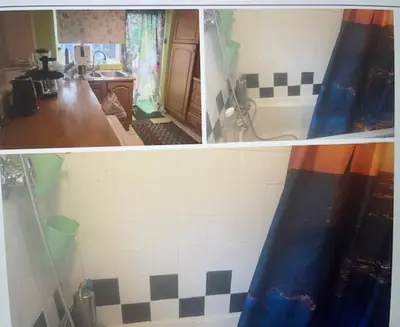 three pictures of a kitchen and a bathroom at Home Sweet Home in Moffat
