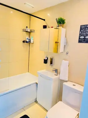 a bathroom with a white toilet and a sink at Smart Artistic studio in shoreditch in Moffat