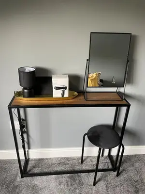 a desk with a mirror and a chair on it at Foundry Street Apartment 3 - Dunfermline City Centre in Dunfermline