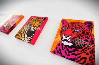 three paintings of a jaguar and a leopard at Signature - Hattrix View in Cumbernauld