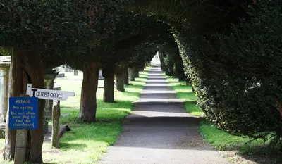 a row of trees with a sign in the middle at Gorgeous Georgian townhouse in Moffat