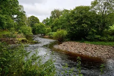 a river with rocks and trees on the side at Rural 1-Bed Retreat at Stunning Raera Farm in Kilninver