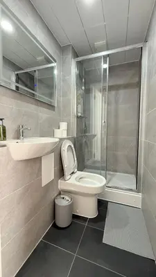 a bathroom with a toilet and a sink and a shower at Armadillo Guest House- Adults Only in Edinburgh