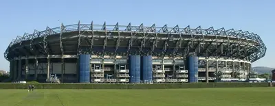 a large stadium is being constructed in front of a field at Hutchison apartments in Edinburgh