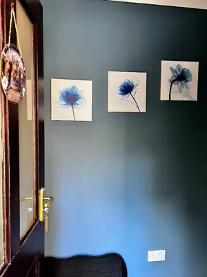 a wall with four pictures of flowers on it at The Cottage at Craigavon House in Ballachulish