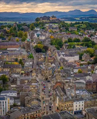 an aerial view of a city with buildings at Cosy Hideaway in Stirling