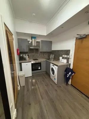 a kitchen with a washer and dryer in it at Glasgow Studio in Glasgow