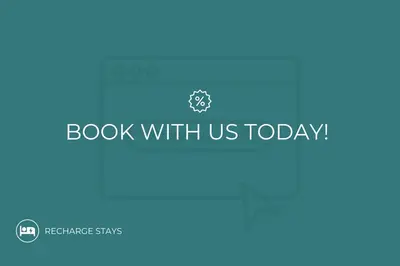 a book with us today text on a blue background at Free Parking - 3 Bedrooms - Sleeps 7 - Airport in Paisley
