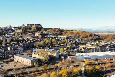 an aerial view of a city with buildings at The Riverside Rest 2 in Stirling