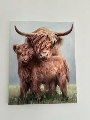 a painting of two cows standing next to each other at Lochside Hub in Balloch