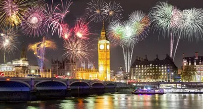 a fireworks display in london with big ben and big clock tower at Entire 4 bedrooms Apartment Sleep 8 Central London ZONE1 in Moffat