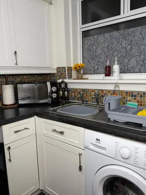 a kitchen with a sink and a washing machine at The Telford Nook in Edinburgh