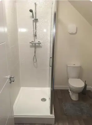 a bathroom with a shower and a toilet at NG Property in Glasgow