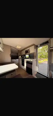 a view of a kitchen in a trailer at 4 berth caravan in Doune