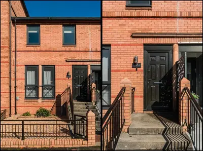 a brick building with stairs leading to a door at Henderson House - West End 3 Bedroom Family Home in Glasgow