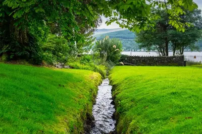 a stream in the middle of a grassy field at Old Argyll House in Rashfield