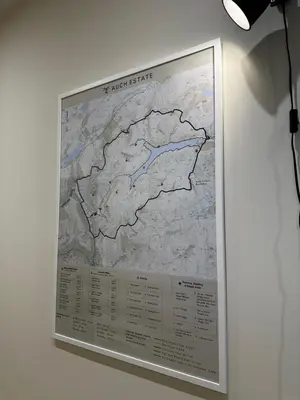 a map on a wall hanging on a wall at Auch - Trail Cabins in Bridge of Orchy