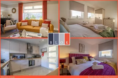 a collage of four pictures of a bedroom at The Bridge- 3 Bedrooms in Coatbridge with Driveway in Moffat
