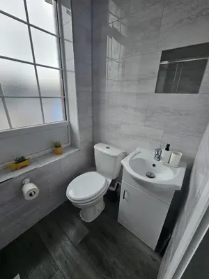 a white bathroom with a toilet and a sink at #127 Modern City Suite Digbeth Creative Quarter in Moffat