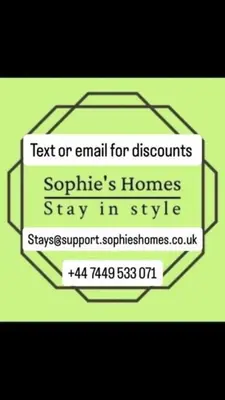 a sign that says text or email for discounts sophies homes stay in style at #127 Modern City Suite Digbeth Creative Quarter in Moffat