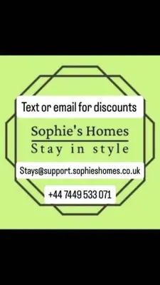 a sign that says text or email for discounts sophies homes stay in style at #127 Modern City Suite Digbeth Creative Quarter in Moffat