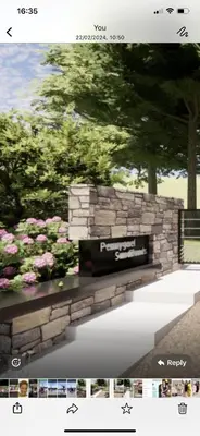 a rendering of a stone fireplace with pink flowers at Pennygael in Lanark