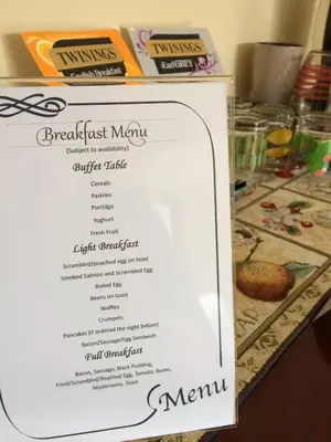 a menu for a dessert test menu on a counter at Shandon Farmhouse Bed and Breakfast in Drymen