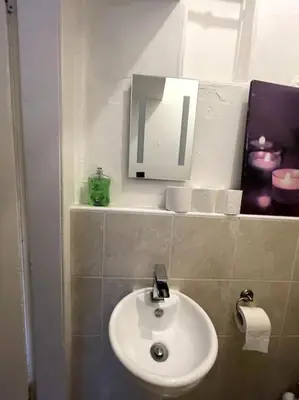 a bathroom with a white sink and a mirror at Lauriston Park in Edinburgh