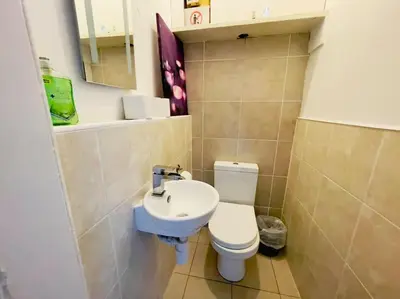a small bathroom with a toilet and a sink at Lauriston Park in Edinburgh