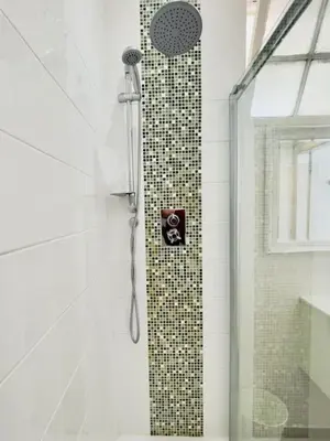 a shower with a shower head in a bathroom at Lauriston Park in Edinburgh