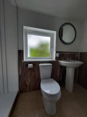 a bathroom with a toilet and a sink and a window at Norwood Guesthouse-Loch Lomond in Balloch