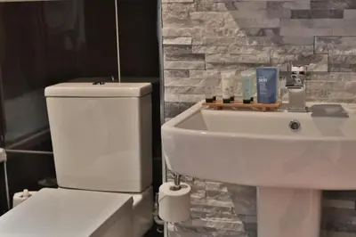 a bathroom with a white toilet and a sink at Loch Long Hotel in Arrochar