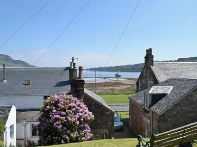 a house with a bush of flowers in front of it at Ivybank Cottage in Lamlash