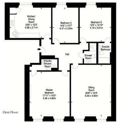 a black and white floor plan of a house at The Edinburgh Address - Castle View Apartment in Edinburgh