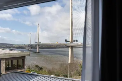 a view of a bridge from a window at DoubleTree by Hilton Edinburgh - Queensferry Crossing in North Queensferry