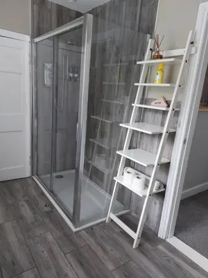 a shower stall with a ladder in a bathroom at Cladich House Bed & Breakfast in Cladich