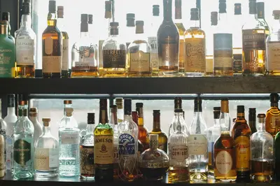 a display of different types of bottles of alcohol at Nira Caledonia in Edinburgh