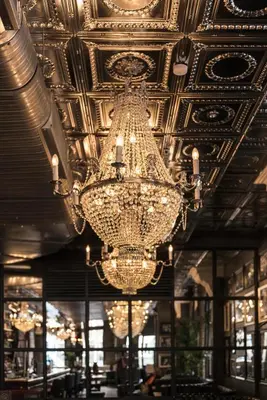 a large chandelier hanging from the ceiling of a building at Angels Share Hotel in Edinburgh