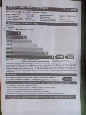 a piece of paper with the words energy performance certificates at Averon Guest House in Edinburgh