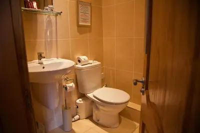 a bathroom with a toilet and a sink at The City Hotel in Dunfermline