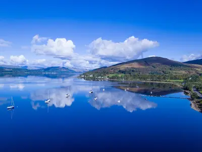 a view of a lake with boats in the water at ArdFyne on Lochfyne in Strachur
