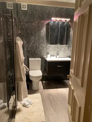 a bathroom with a white toilet and a sink at Georgian House in Edinburgh