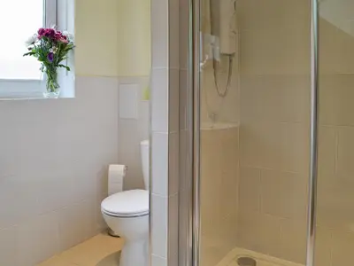 a bathroom with a toilet and a shower at Harbour View in Oban