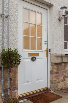 a white door with a window on a house at Dunfermline - Luxury Two Bedroom Apartment - TP in Dunfermline
